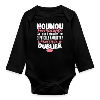 Nounou Formidable Super Idée Cadeau Pour Nounou - Body Bébé bio manches longues - noir - Devant