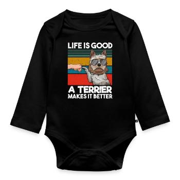 Life Is Good A Terrier Makes It Better Fist Bump - Baby Bio-Langarm-Body - Schwarz - Vorne