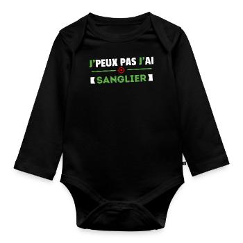 Je Peux Pas J'ai Sanglier Cadeau Chasse Chasseur - Body Bébé bio manches longues - noir - Devant