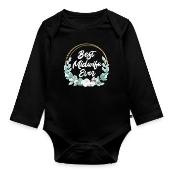 Meilleure sage-femme au monde Naissance d’obstétricien - Body Bébé bio manches longues - noir - Devant
