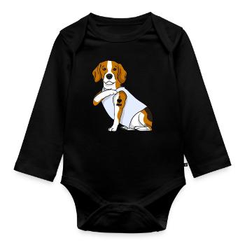 J’aime maman Tatouage Beagle Chien Fête des mères - Body Bébé bio manches longues - noir - Devant