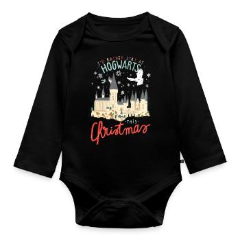 Harry Potter I'd Rather Stay At Hogwarts Christmas - Organic Longsleeve Baby Bodysuit - black - Front