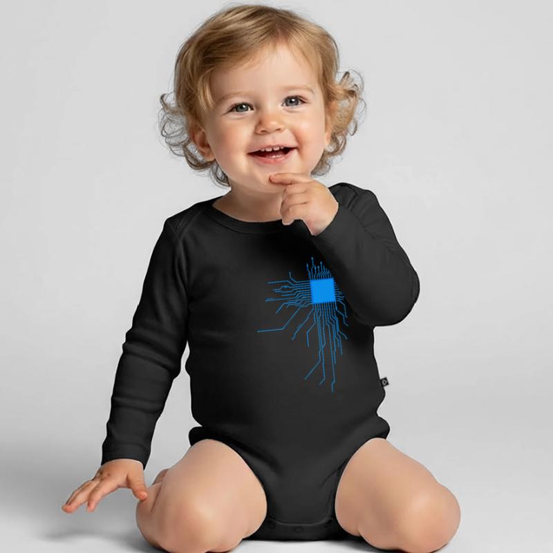 board blue computer pc admin core cpu nerd code Organic Longsleeve Baby Bodysuit