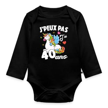 Je Peux Pas J'ai 40 Ans Anniversaire Cadeau - Body Bébé bio manches longues - noir - Devant