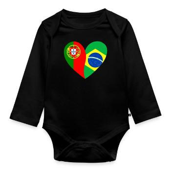 Flaggenherz Portugal Brasil Flagge - Baby Bio-Langarm-Body - Schwarz - Vorne