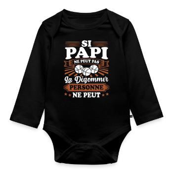 Si Papi Ne Peut Pas La Dégommer Personne Ne Peut - Body Bébé bio manches longues - noir - Devant