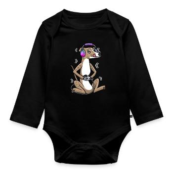 Galgo Español Dog Video Game Player Play - Organic Longsleeve Baby Bodysuit - black - Front