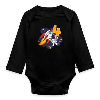 4 ans Jeune astronaute dans l’espace 4ème anniversaire - Body Bébé bio manches longues - noir - Devant