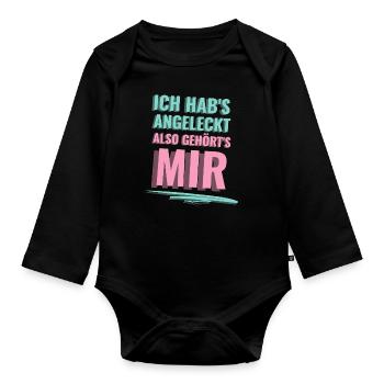 Ich habs angeleckt also ists meins - Baby Bio-Langarm-Body - Schwarz - Vorne