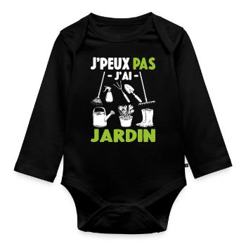 Je Peux Pas J'ai Jardin Cadeau De Jardinage - Body Bébé bio manches longues - noir - Devant