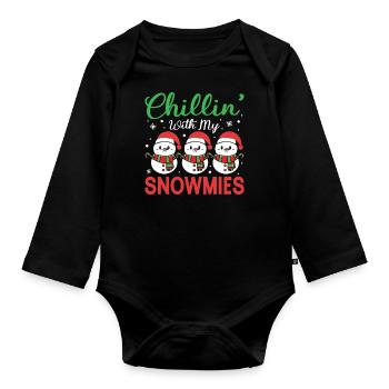 Chillin avec mes snowmies Drôle de Noël - Body Bébé bio manches longues - noir - Devant