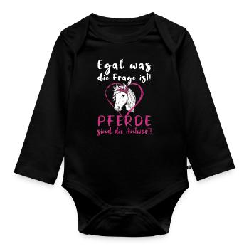 Pferde Reiterin Lustiger Spruch - Baby Bio-Langarm-Body - Schwarz - Vorne