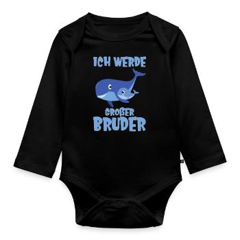 Ich werde großer Bruder Wal - Baby Bio-Langarm-Body - Schwarz - Vorne
