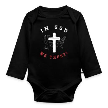We trust in God, Christian Believers - Organic Longsleeve Baby Bodysuit - black - Front