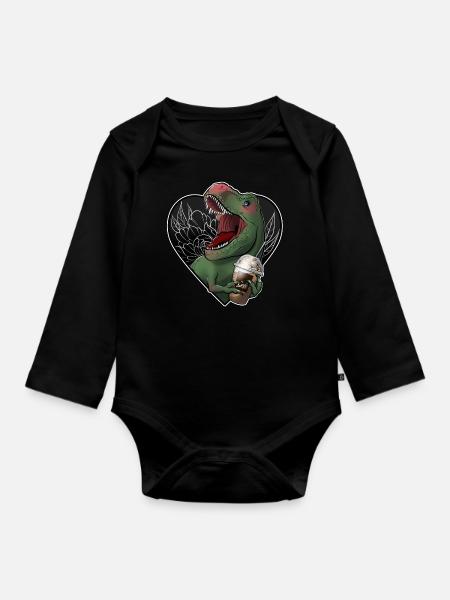 T-Rex und Karamell Frappe Print - Baby Bio-Langarm-Body - Schwarz