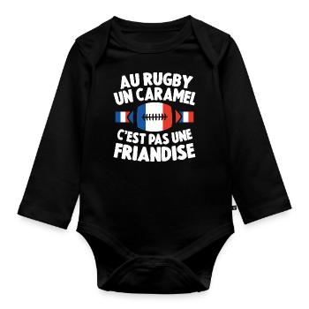 Au Rugby Un Caramel C'est Pas Une Friandise Cadeau - Body Bébé bio manches longues - noir - Devant