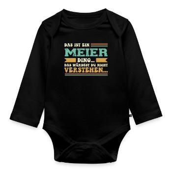 Familienname Meier - für Familie Meier - Baby Bio-Langarm-Body - Schwarz - Vorne