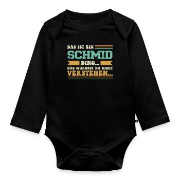 Familienname Schmid - für Familie Schmid - Baby Bio-Langarm-Body - Schwarz - Vorne