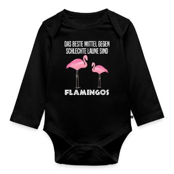 Flamingo Vogel Lustiger Spruch Zoo Tier Geschenk - Baby Bio-Langarm-Body - Schwarz - Vorne