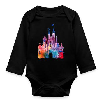 Aquarell Princess Castle - Baby Bio-Langarm-Body - Schwarz - Vorne