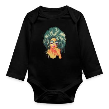 Vintage Retro Art 70's Afro Noir Africain - Body Bébé bio manches longues - noir - Devant