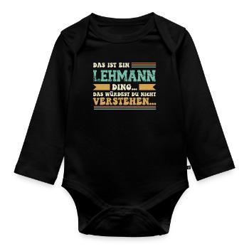 Familienname Lehmann - für Familie Lehmann - Baby Bio-Langarm-Body - Schwarz - Vorne