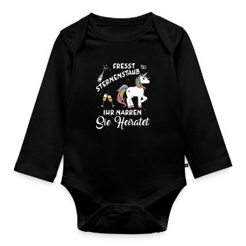 Fresst Sternenstaub Sie Heiratet Einhorn JGA - Baby Bio-Langarm-Body - Schwarz - Vorne