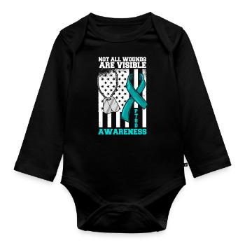 PTSD awareness that you are not alone - Organic Longsleeve Baby Bodysuit - black - Front