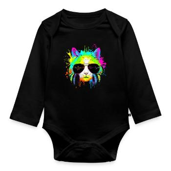 Drôle de chaton Rainbow Rave Musique DJ Cat - Body Bébé bio manches longues - noir - Devant