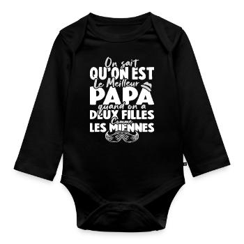 Meilleur Papa Avec Deux Filles Comme Les Miennes - Body Bébé bio manches longues - noir - Devant