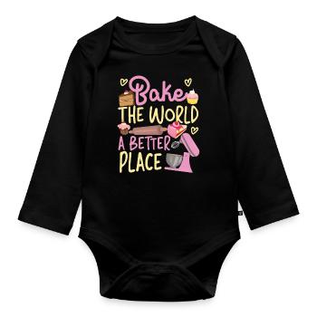 Bake Baking Beater Bake The World - Baby Bio-Langarm-Body - Schwarz - Vorne