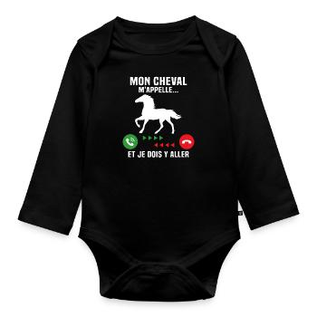 mon cheval m'appelle et je dois y aller - Body Bébé bio manches longues - noir - Devant