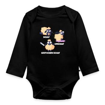 Schaf Unschaf Gestochen Schaf Wortspiel - Baby Bio-Langarm-Body - Schwarz - Vorne