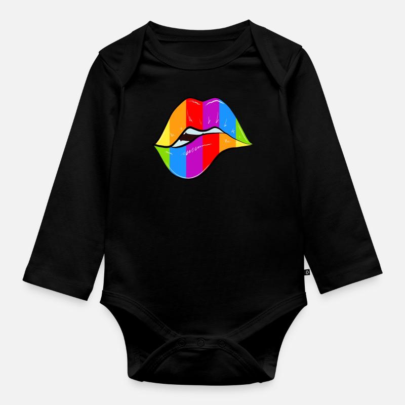 Rainbow - Organic Longsleeve Baby Bodysuit - black