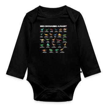 Dinosaurier Alphabet A-Z Dino ABC T-Rex - Baby Bio-Langarm-Body - Schwarz - Vorne