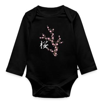 Fleur de cerisier japonais Kawaii - Body Bébé bio manches longues - noir - Devant