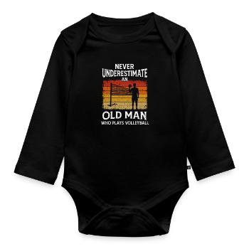 Unterschätze Niemals Einen Alten Mann Volleyball - Baby Bio-Langarm-Body - Schwarz - Vorne