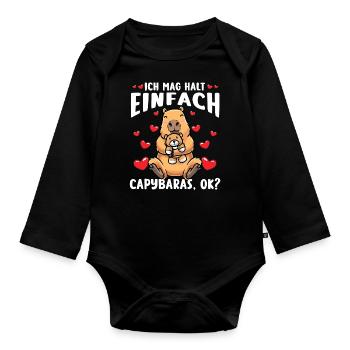 Capybara Kuscheltier Kawaii Wasserschwein - Baby Bio-Langarm-Body - Schwarz - Vorne