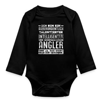 Angelspruch Lustiges Angel Angler Geschenk - Baby Bio-Langarm-Body - Schwarz - Vorne