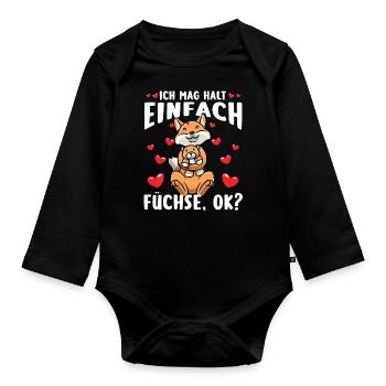 Kawaii Fuchs Kuscheltier Herz Fuchs - Baby Bio-Langarm-Body - Schwarz - Vorne