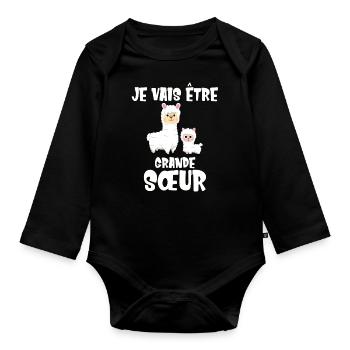 Future grande sœur alpaga Future Bientôt alpagas - Body Bébé bio manches longues - noir - Devant
