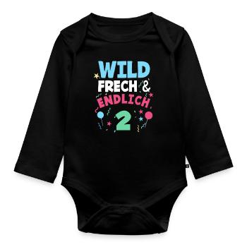 2. Geburtstag Wild, Frech & Endlich 2 Jahre - Baby Bio-Langarm-Body - Schwarz - Vorne