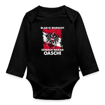 Blad Is Wurscht Schiach Warad Oasch - Baby Bio-Langarm-Body - Schwarz - Vorne