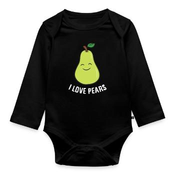 Pear - I Love Pears - Organic Longsleeve Baby Bodysuit - black - Front