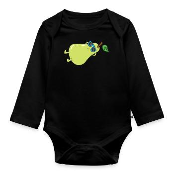 Pear - sunbathes with sunglasses - Organic Longsleeve Baby Bodysuit - black - Front