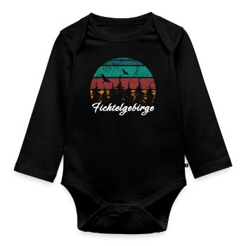 Fichtelgebirge Berg Gebirge Retro Vintage Wandern - Baby Bio-Langarm-Body - Schwarz - Vorne