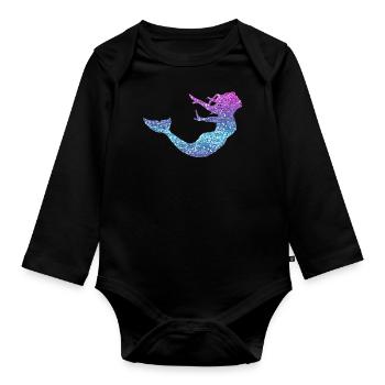Meerjungfrau Damen Mädchen Geschenk Nixe Glitzer - Baby Bio-Langarm-Body - Schwarz - Vorne