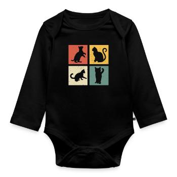 retro chat t-shirt chats chaton - Body Bébé bio manches longues - noir - Devant
