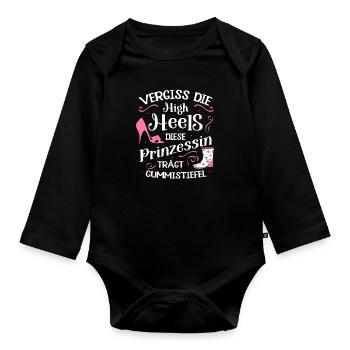 Vergiss High Heels Prinzessin Trägt Gummistiefel - Baby Bio-Langarm-Body - Schwarz - Vorne