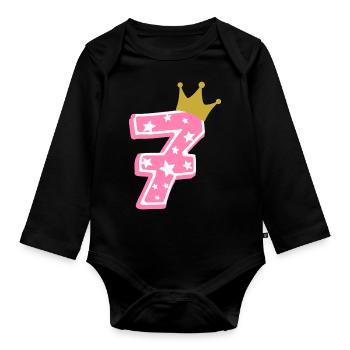 7 Krone 7. Geburtstag 7 Jahre - Baby Bio-Langarm-Body - Schwarz - Vorne